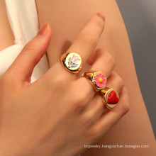 Shangjie OEM anillos 2021 Ins Geometric Sweet Cute Rings Jewelry Flower Heart Gold Plated Women Rings Unique Creative Women Ring